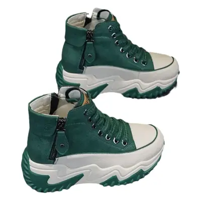 Women's Tan Thick-Soled High-Top Casual Shoes