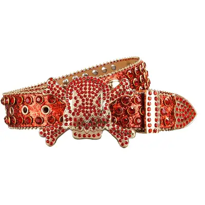 Silver Rhinestone Skull Belt with Buckle