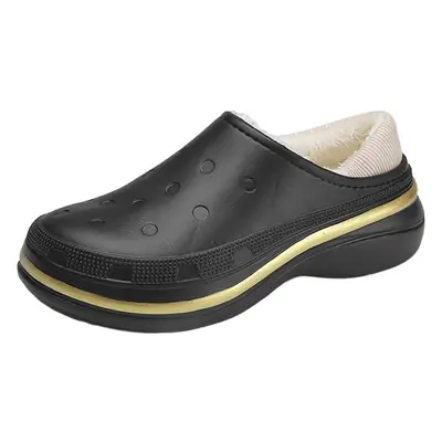 Men Winter Fleece Slipper Black Gold Heel