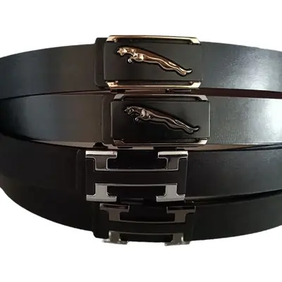 Men's Black Leather Belt with Automatic Buckle