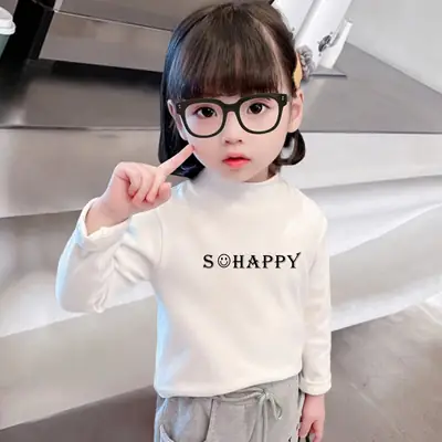 Girls Velvet Turtleneck Shirt with "SCHAPPY" Print 2023 Winter
