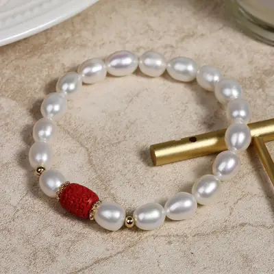 Red Cinnabar Pearl Bracelet for Women