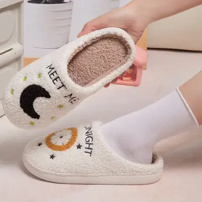Cross-Border Cotton Slippers for Women, Home Use, Fleece-Lined, Thickened, Warm, Silent, Non-Slip, Couple's Cotton Slippers, in Stock