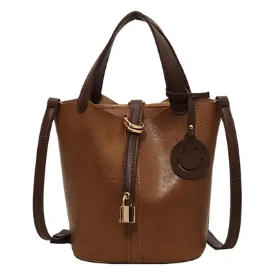 Brown Leather Crossbody Bag Large Capacity Vintage Feel
