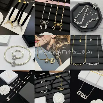 Pearl Bow Necklace Bracelet Set for Women