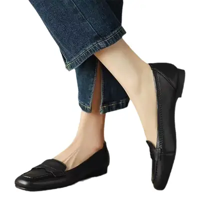 Women's White Leather Slip-On Loafers 2023 Spring Autumn