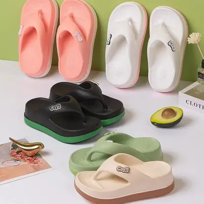 Flip-Flops for Women Summer New Outer Wear Thick-Soled Beach Non-Slip Internet Celebrity Flip-Flops Color-Blocked Sandals Wholesale
