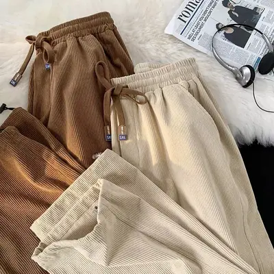 Vintage Brown Corduroy Loose Fit Men's Pants
