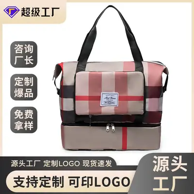 Women Plaid Travel Bag Large Capacity Black Red