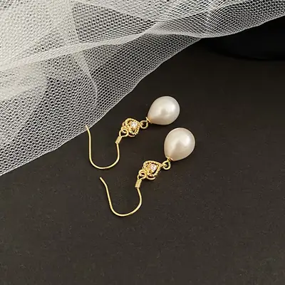 Peach Heart Pearl Earrings Gold Plated