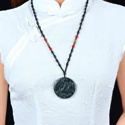 Hetian Jade Pendant "Landscape Family" Necklace White