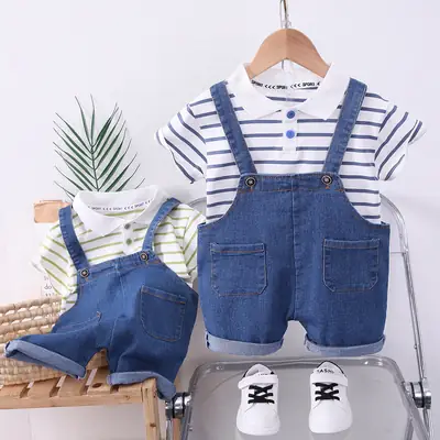 Boys Denim Shorts Striped T-Shirt Summer Suit