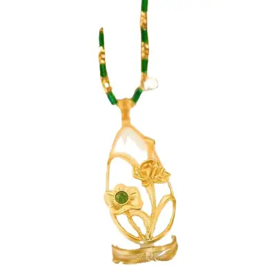 Lotus Leaf Pendant Necklace for Women Gold Green