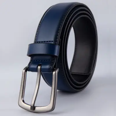 Men's Navy Blue Cross-Border Belt with Silver Buckle
