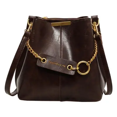 Women's Brown Crossbody Bag with Gold Chain & Leather Strap