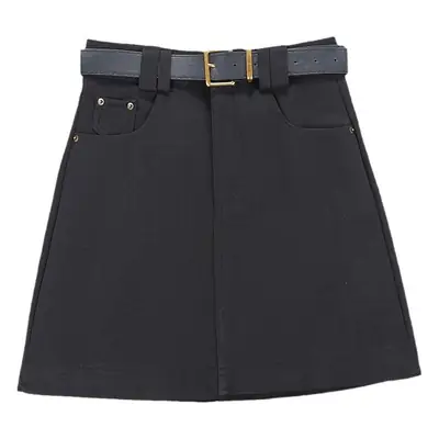 Brown High Waist Slimming Skirt with Belt