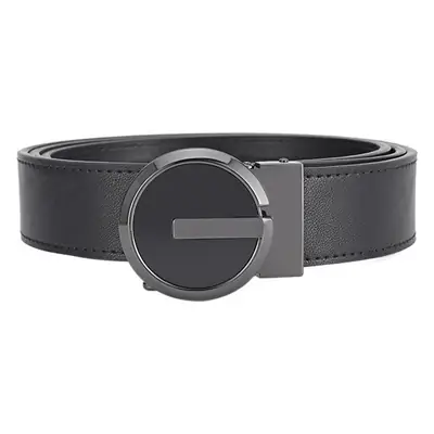 Men's Black Leather Belt with Silver Automatic Buckle