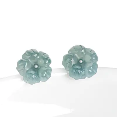 Jade Blue Water Peach Blossom Earrings S925 Silver