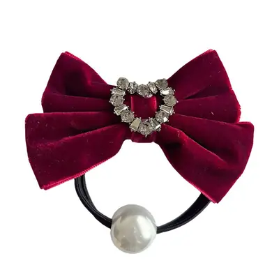 Vintage Velvet Bow Pearl Hair Ring for Women