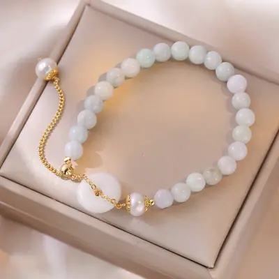 Natural Jade Safety Buckle Pearl Bracelet for Girls