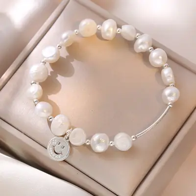 S925 Pearl Bracelet Women's Ins Smiley Face