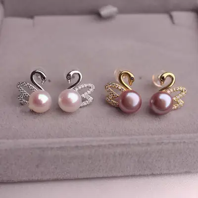 2024 New S925 Silver Needle Gold Plated Little Swan Pearl Earrings