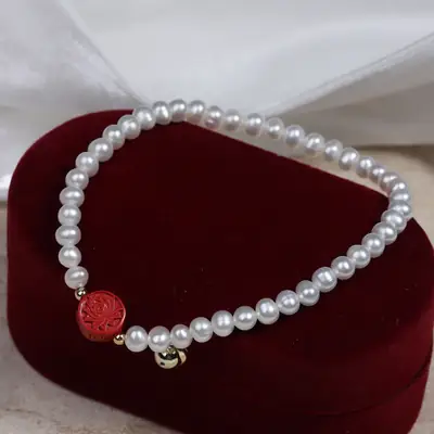 Fu Small Lotus Cinnabar Pearl Bracelet Red Redress