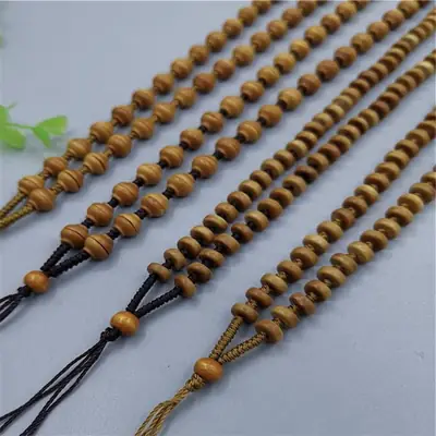 Handcrafted Olive Wooden Necklace with Golden Spacers