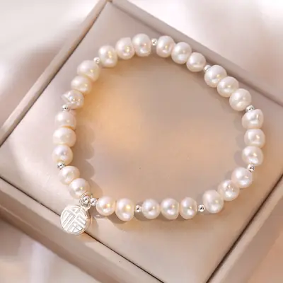 S925 Pearl Bracelet with Fortune Charm