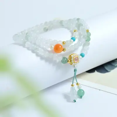 Tianshan Cui Three Ring Bracelet 4mm Green Orange Blue