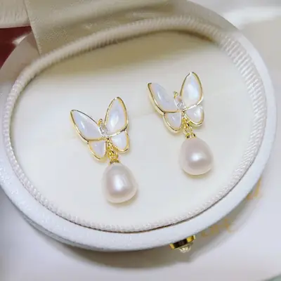 S925 Silver Butterfly Pearl Earrings for Women