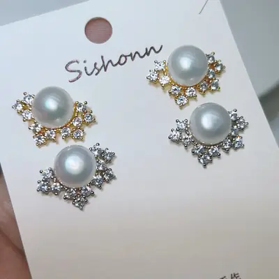 Autumn and winter 2023 new snowflake zircon fashion silver pin earrings natural freshwater pearl earrings manufacturers wholesale