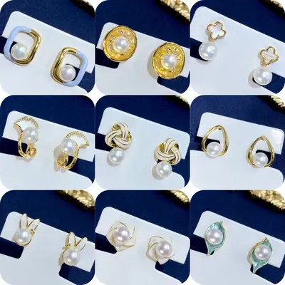Women's Natural Freshwater Pearl Earrings Gold Plated