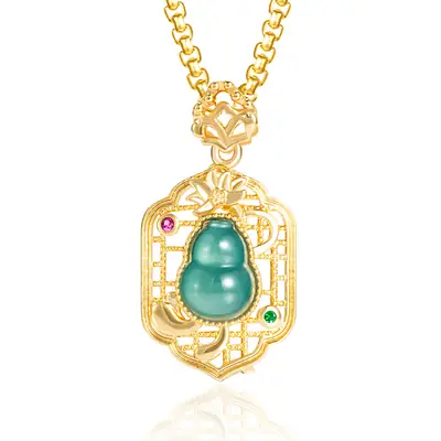 Copper Gold Plated Jade Blue Pendant Necklace for Women