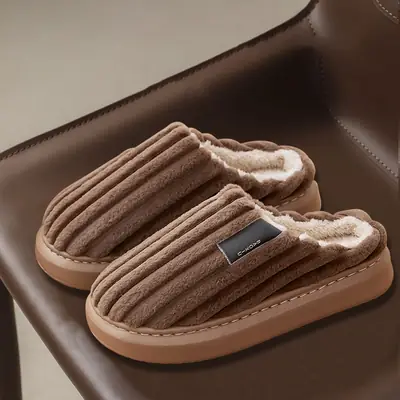 Plus Size Men's Cotton Winter Slippers Fat Plus Size Brown
