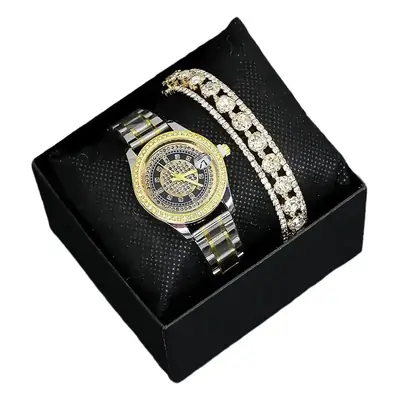 Women's Full Diamond Wristwatch with Gold Dial