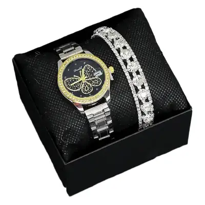 Women's Butterfly Watch with Gold Dial & Silver Band