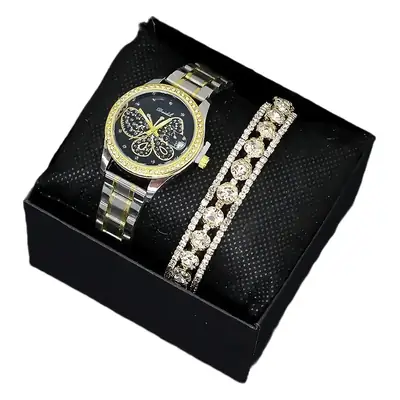 Women's Butterfly Dial Watch Silver Gold Chain