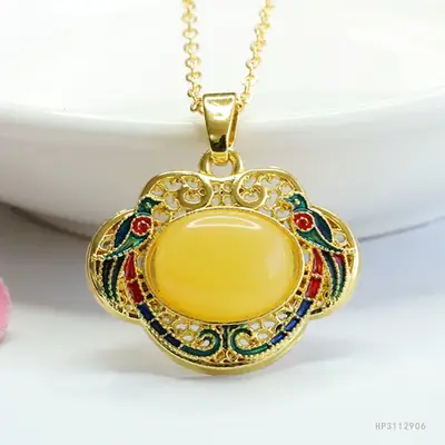 Guan Yu Pendant Necklace Yellow Amber Ruyi Enamel Wholesale