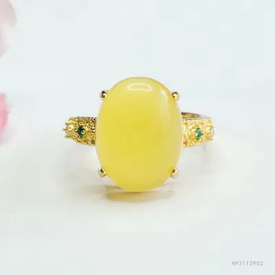 Yellow Honey Amber Finger Ring Court Style Factory Wholesale Dropshipping S3112903