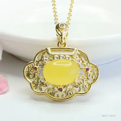 Yellow Amber Necklace with Heart Pendant Wholesale Dropshipping