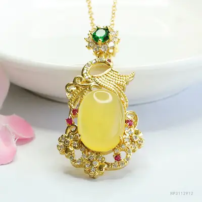 Guan Yu Phoenix Necklace with Natural Amber Pendant