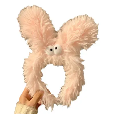 Pink Furry Headband with Long Ears for Girls