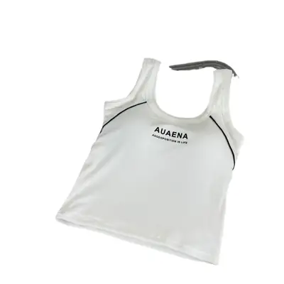 Solid Color Letter Camisole Small Vest Slim-Fit Slimming Wide Shoulder Strap U-Neck Inner Fixed Cup Anti-Gloss Beautiful Back Top