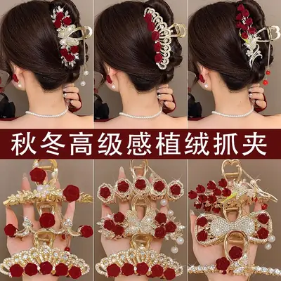 Red Rose Hairpin for Women High End Shark Clip