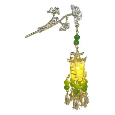 Ginkgo Leaf Hairpin with Glowing Lantern Tassel