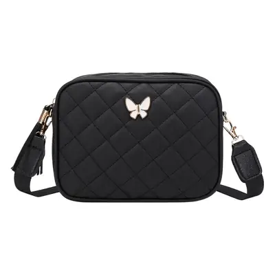 Black Butterfly Embroidered Crossbody Bag with Sequins & Tassel