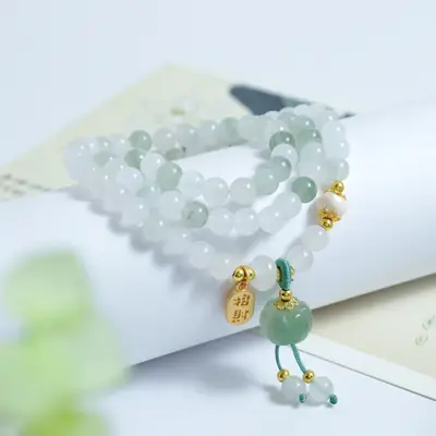 Tianshan Cui Three Ring Bracelet 6mm Green Beads