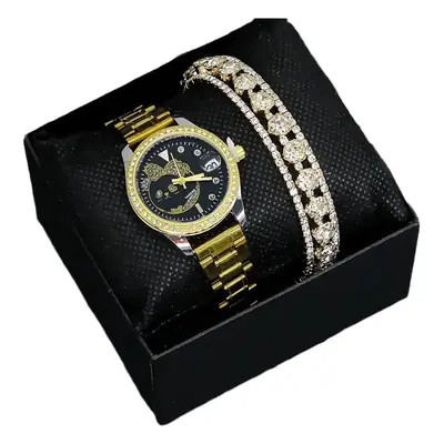 Women's Gold Diamond Watch Bracelet Set Two-Piece