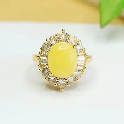 Yellow Amber Ring for Women Vintage S3112901